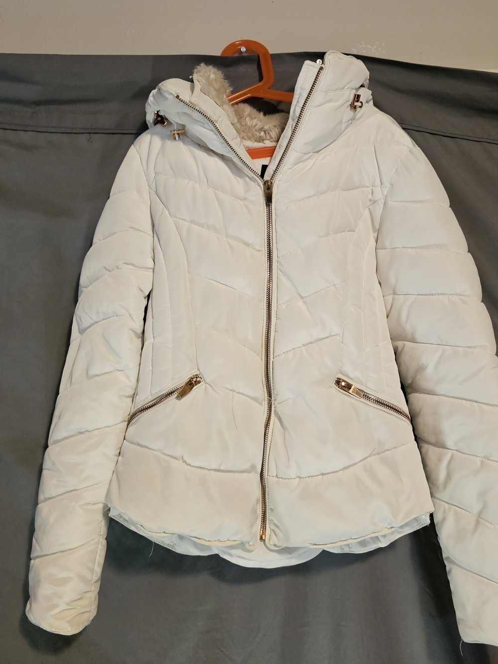 Zara Cream Quilted Puffer Jacket with Hood